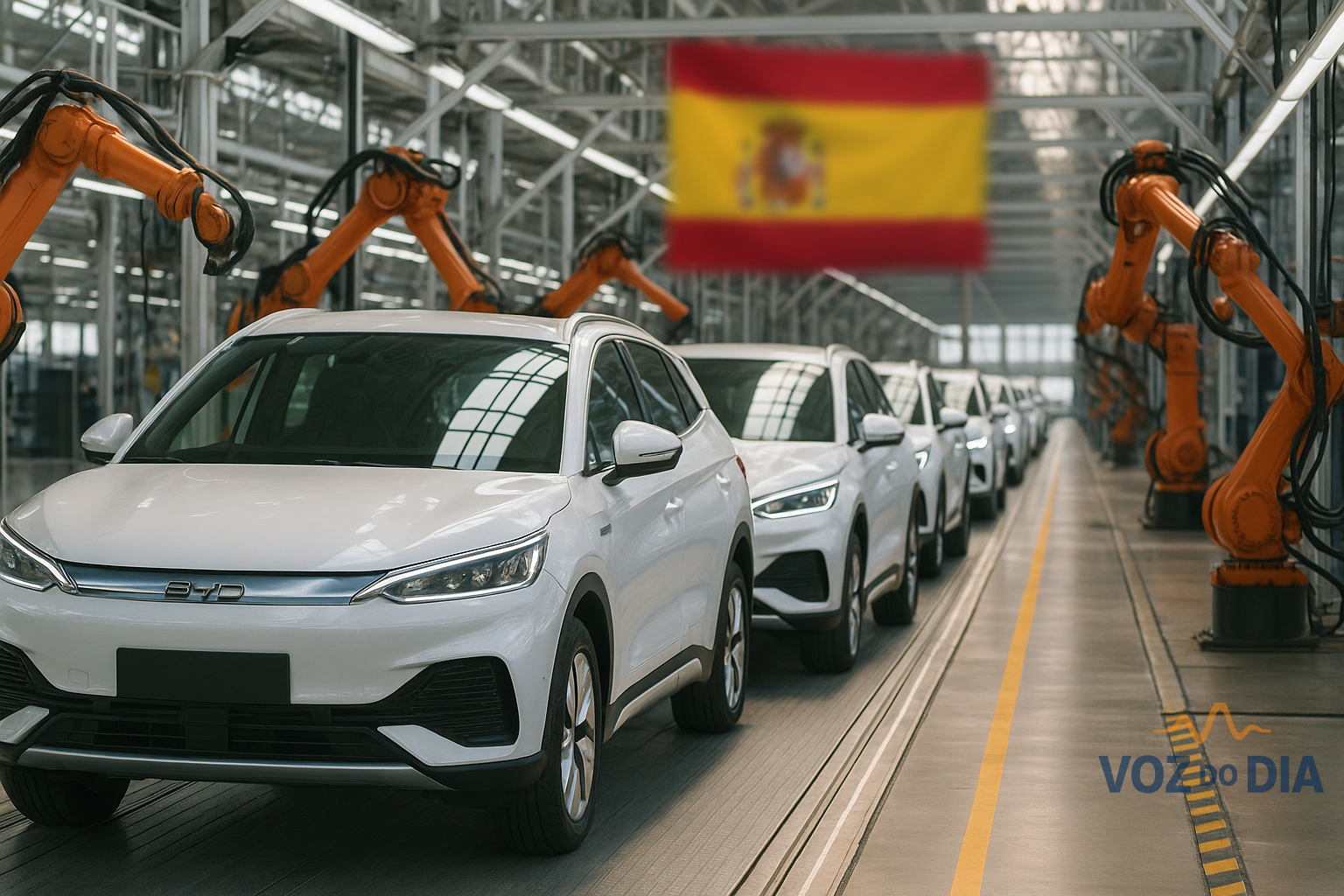 fábrica BYD em Espanha produzindo carros elétricos