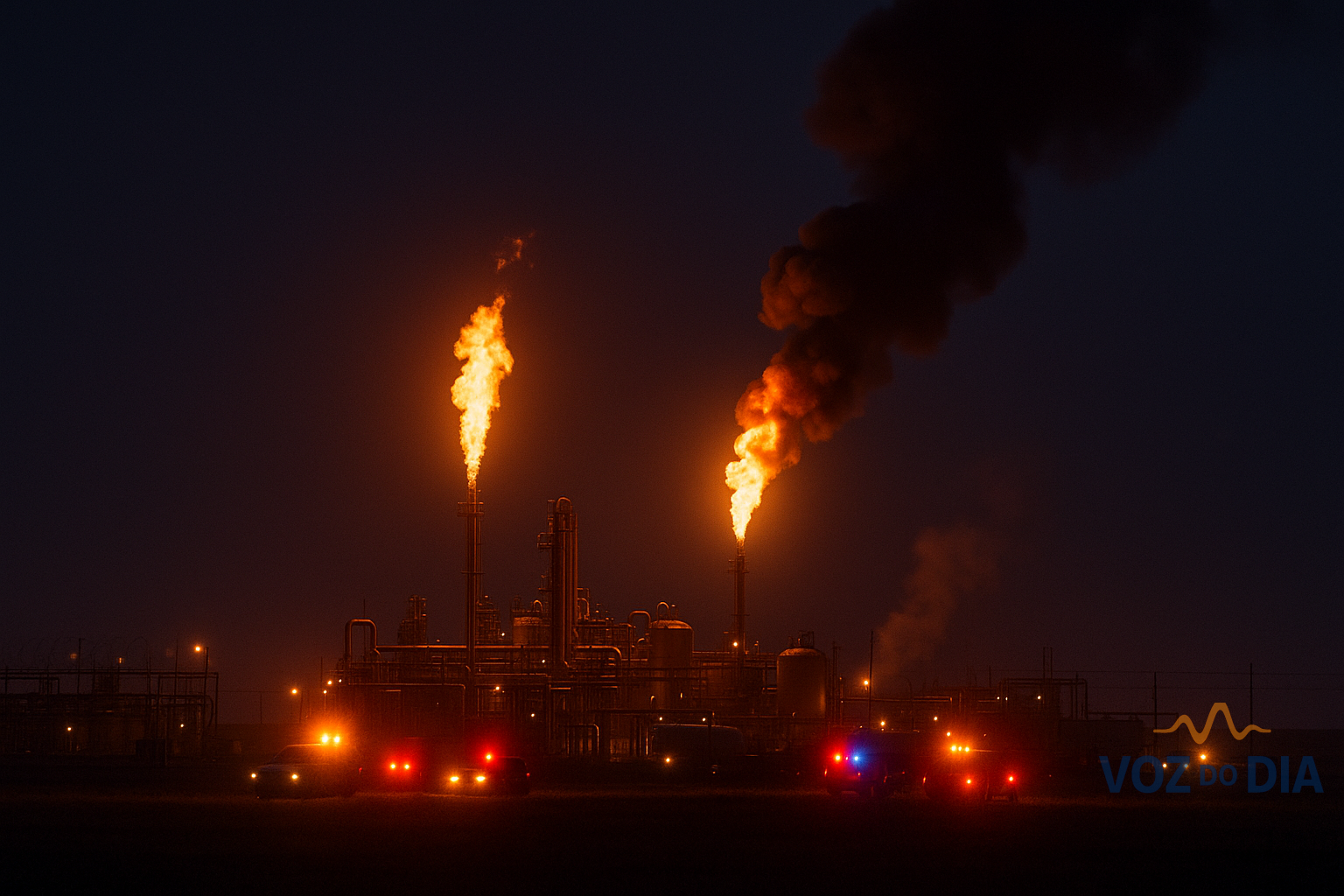 Gazprom Orenburgo após ataque com drones — incêndio no complexo de gás