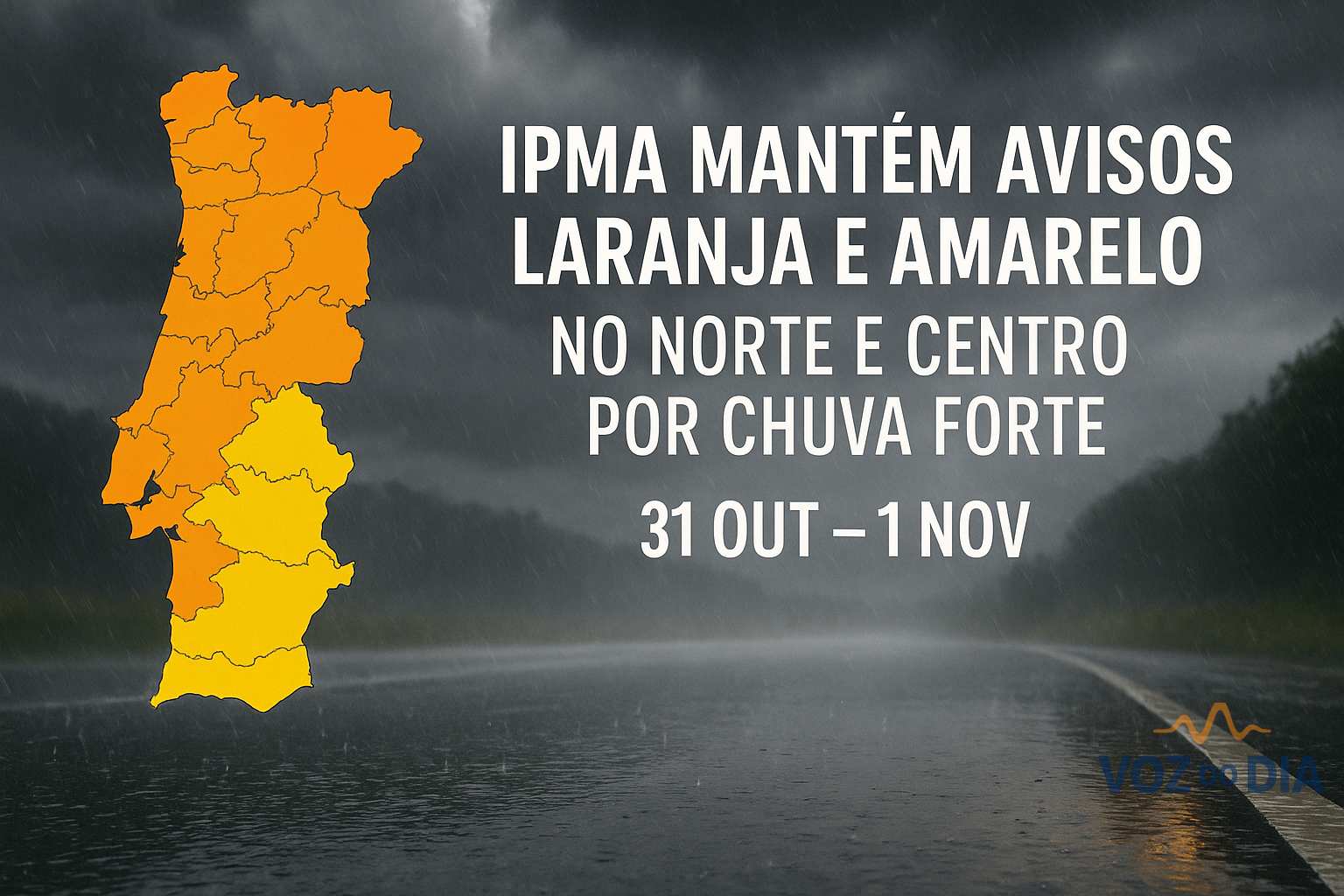 IPMA mantém avisos laranja e amarelo no Norte e Centro por chuva forte
