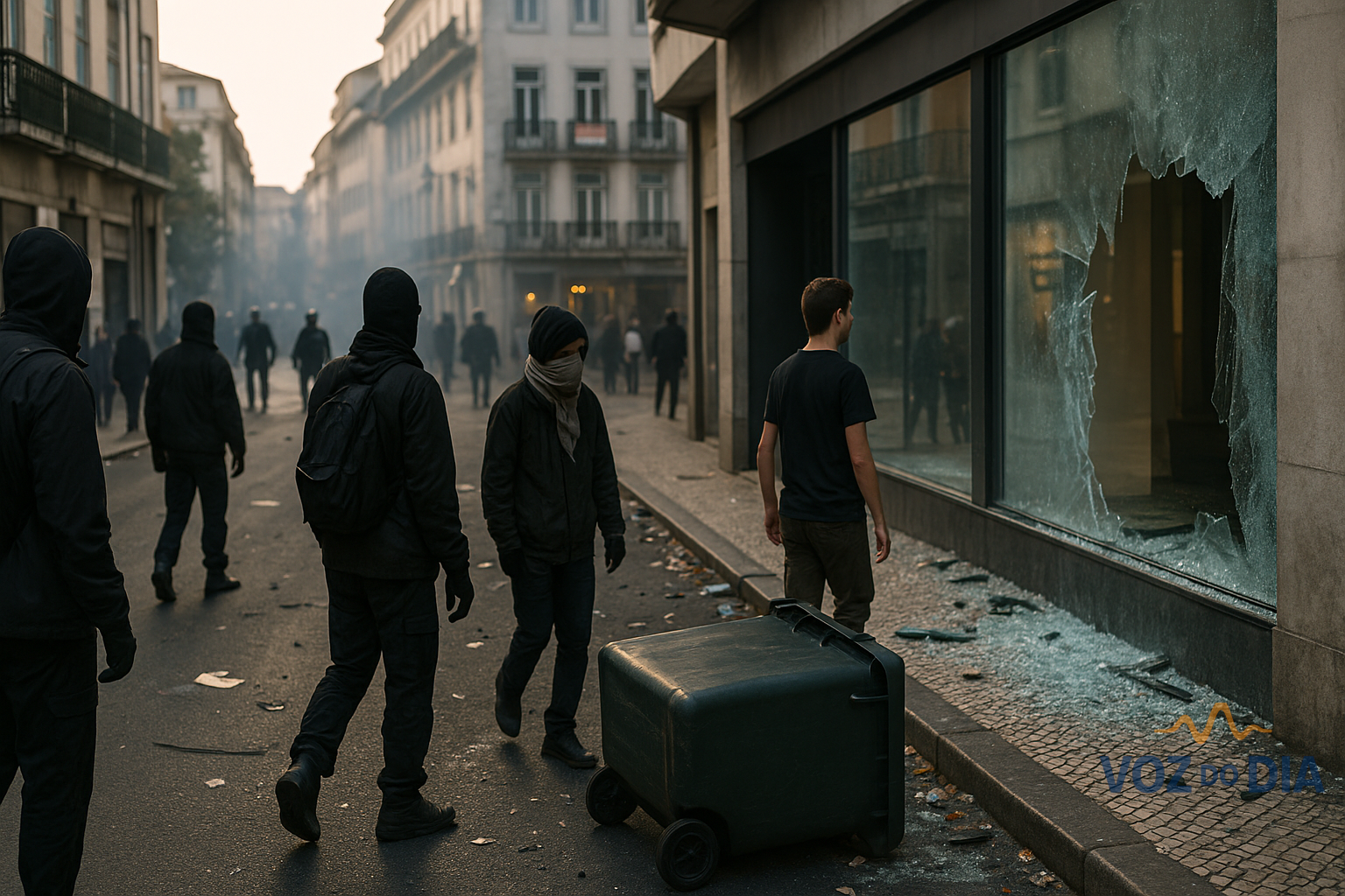 Manifestação em Portugal com vandalismo e presença policial discreta