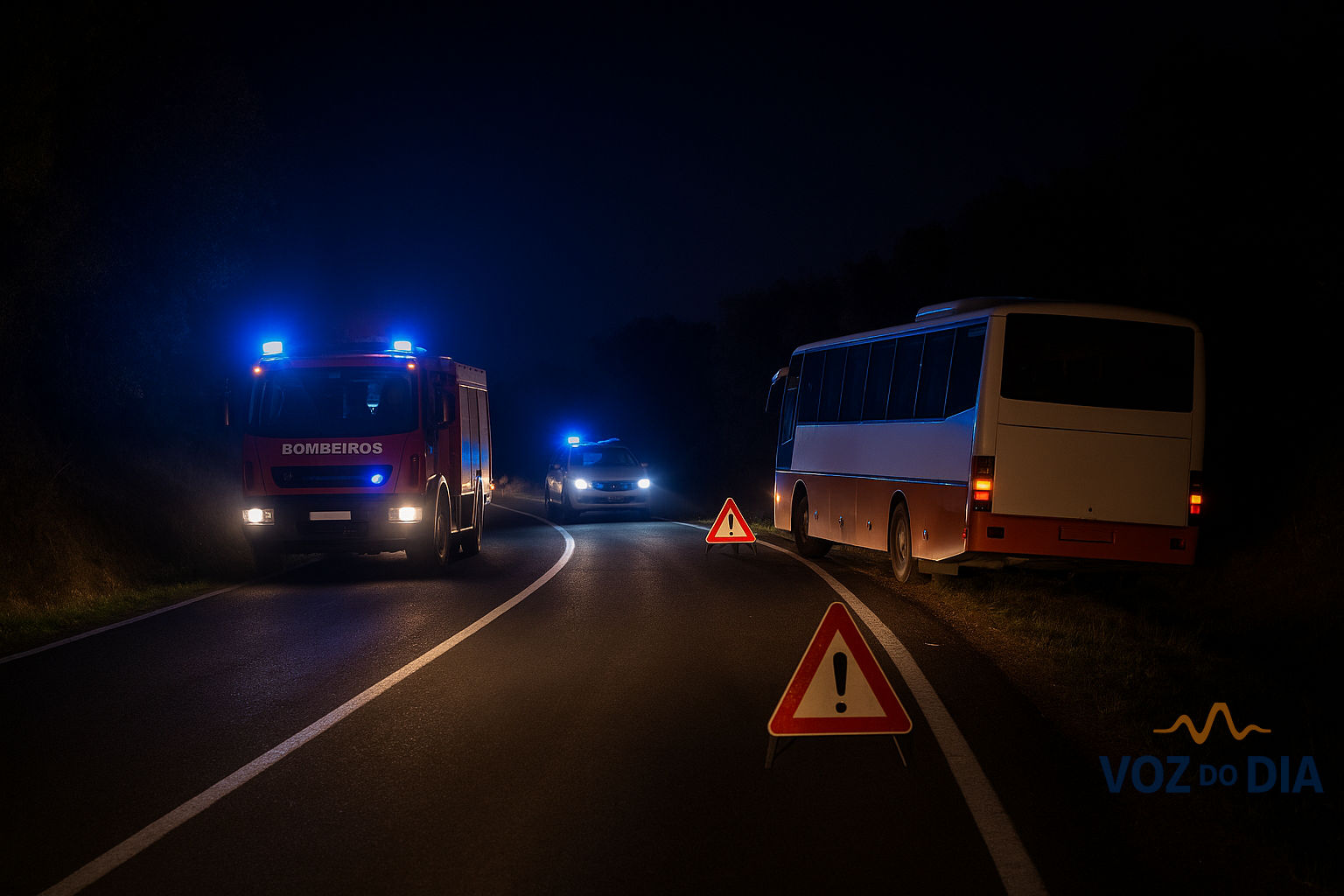 Acidente com autocarro em Évora na EN256 com bombeiros e GNR no local