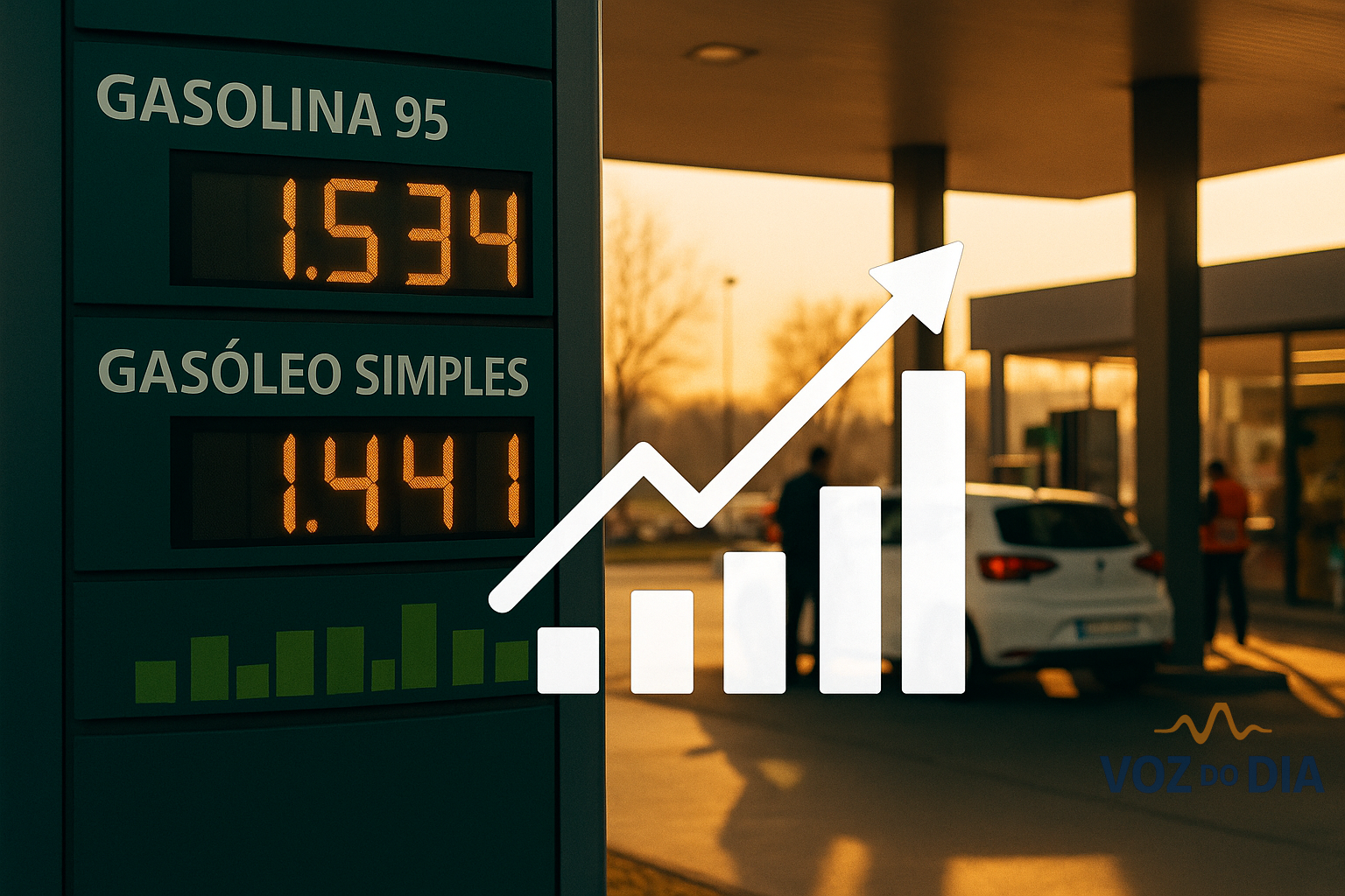 Painel de preços num posto de combustível em Portugal após subida do ISP sobre os combustíveis