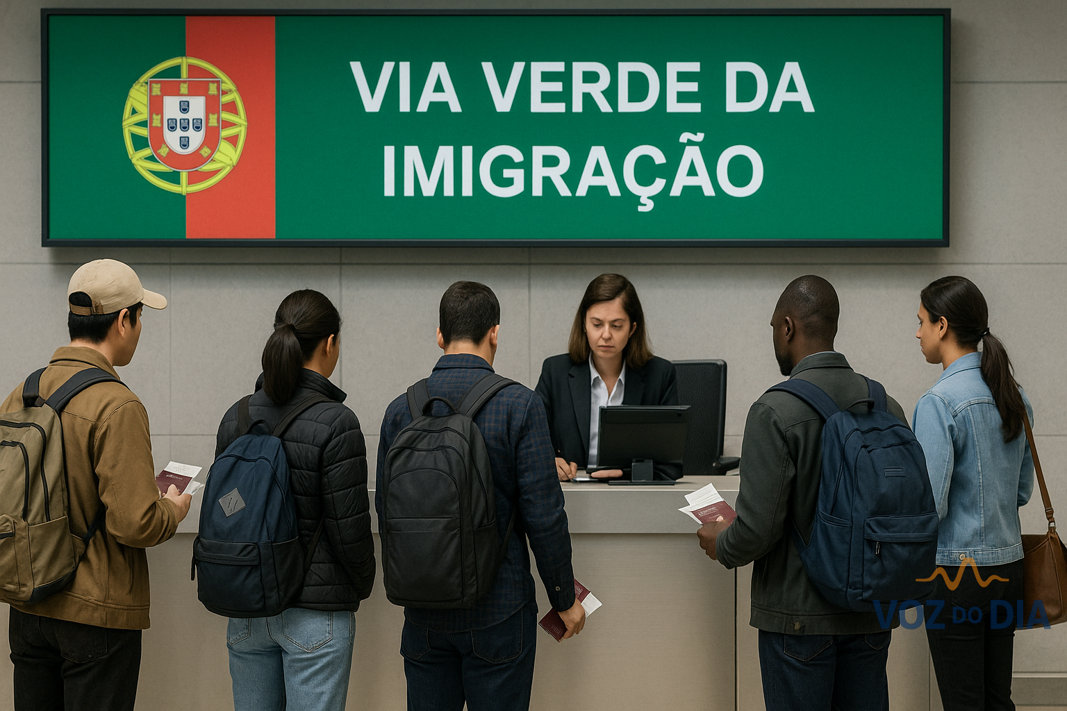 Trabalhadores estrangeiros no aeroporto a usar a via verde da imigração em Portugal