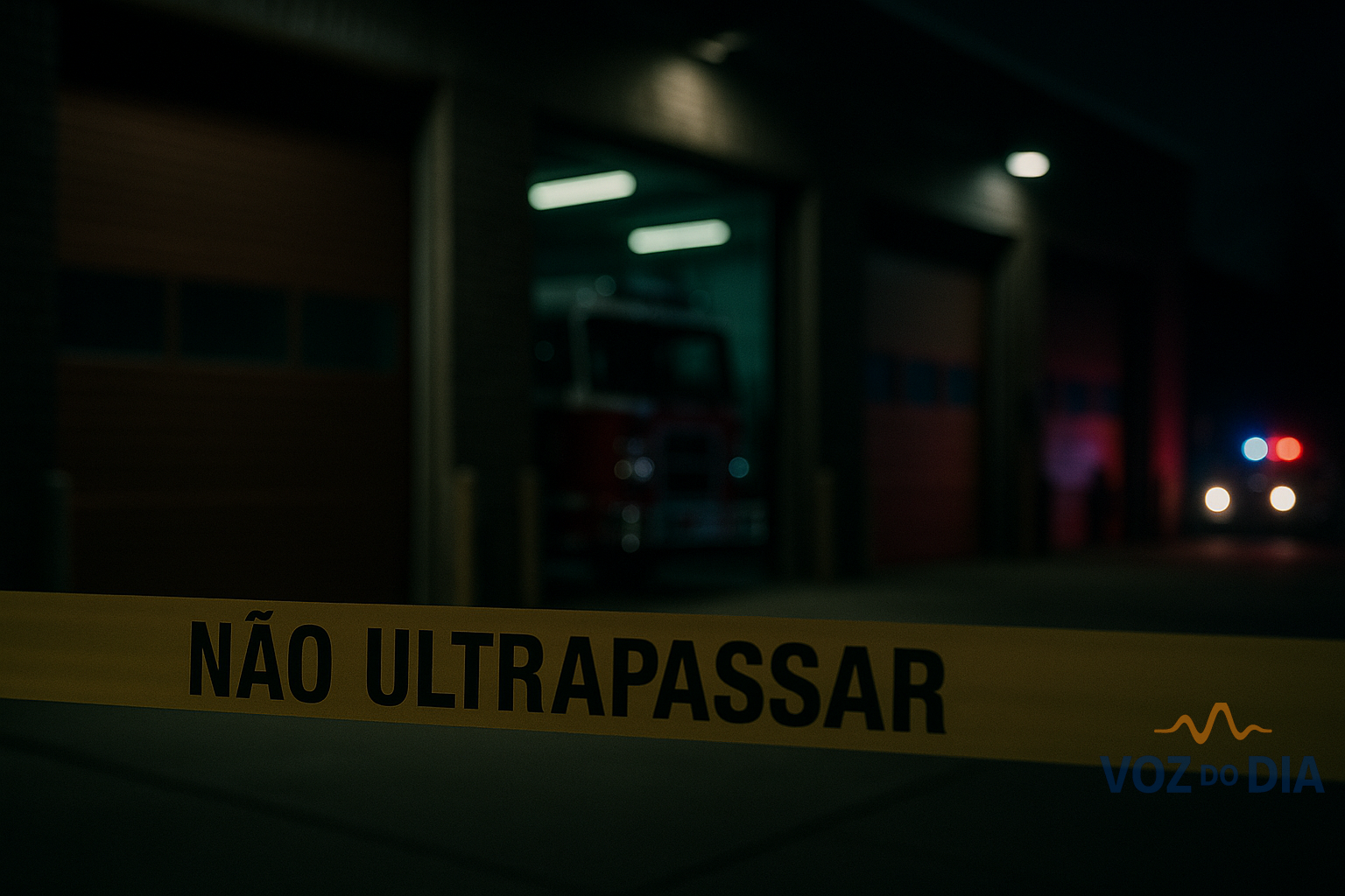 Quartel dos bombeiros do Fundão com fita de polícia em caso de violência sexual sob investigação