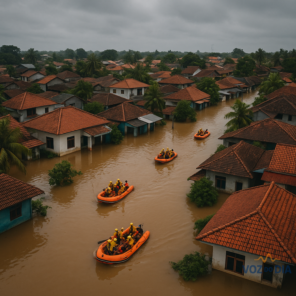 Cheias na Ásia com casas submersas e equipas de resgate em botes